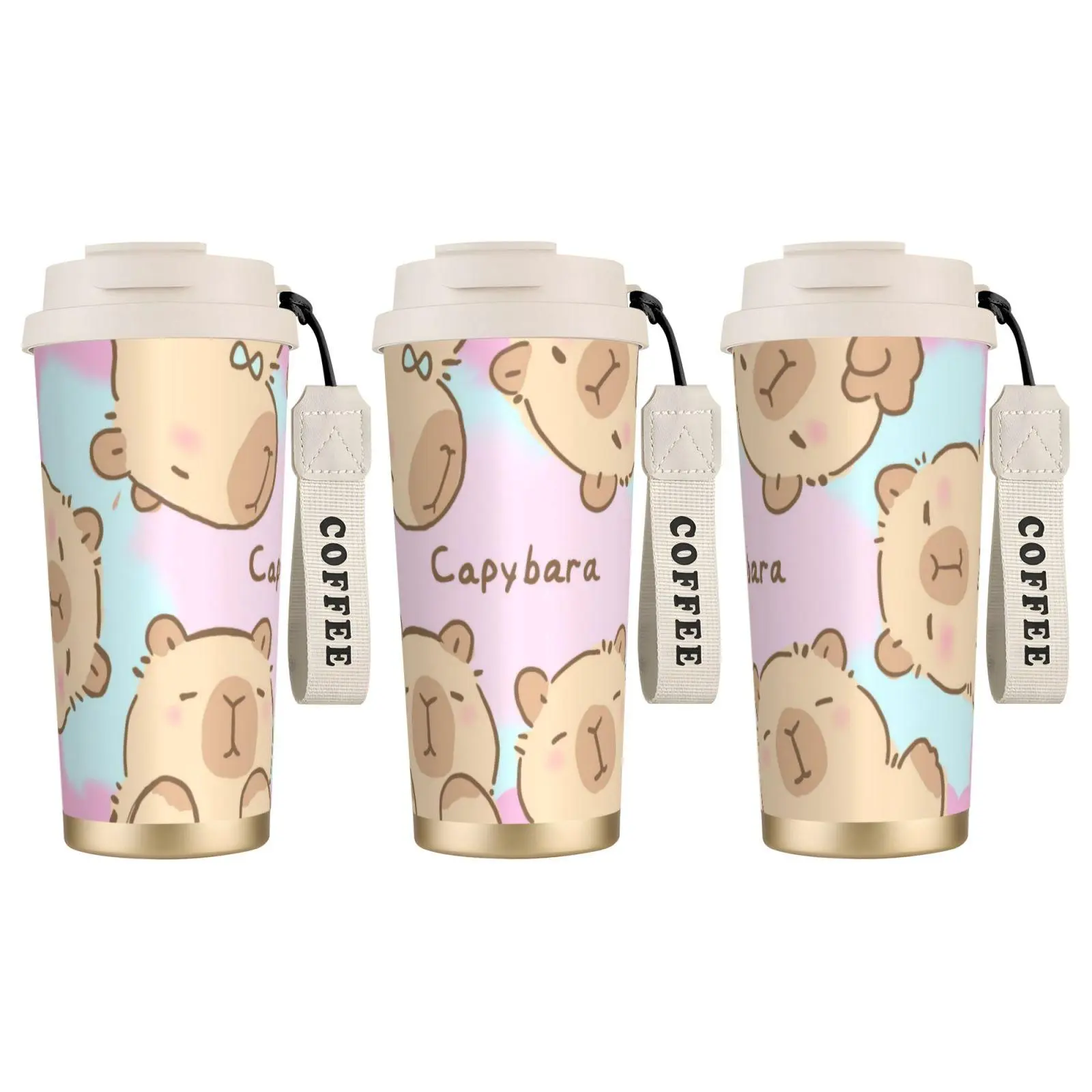1pc 18oz Double Wall Vac. Capybara Print Stainless Steel Vacuum Flask - Leak-Proof Dual-Drink 90mm Mouth Coffee Tumbler with Lid, Portable Kawaii, Ideal for Office, Travel (Gift-Worthy Kitchenware Drinkware for Yourself)