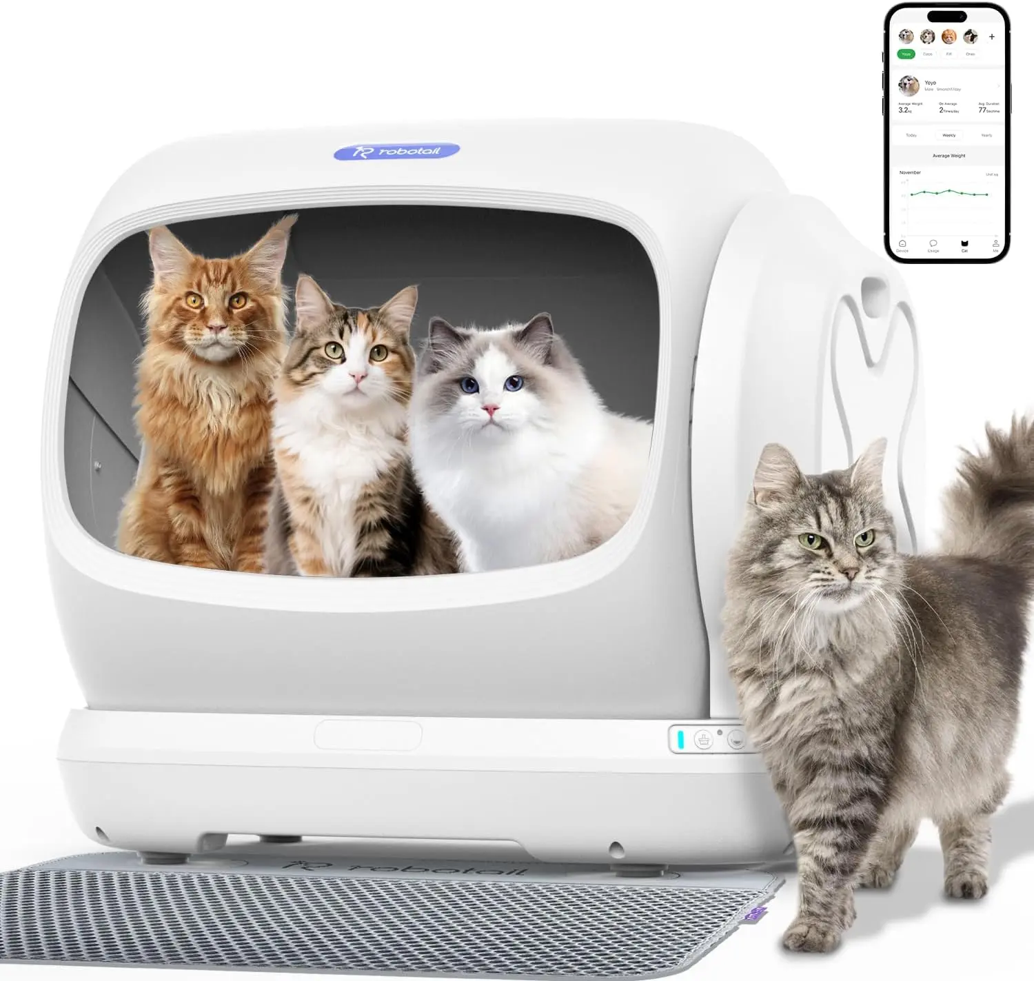 Self-Cleaning Cat Litter Box, 106L Extra-Large Automatic Cat Litter Box for Multiple Cats, Safety Sensor/Anti-Pinch Patent/Double-Layer Defense/APP Control/Odor Free with Mat & Liner