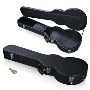 41" Black PU Leather Hard Shell Guitar Case with Lock and Extra Storage Compartment