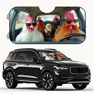 1pc Chicken Family Dog Sun Shade - Foldable UV Blocking Design, Reflective Fabric Cools Interior, Lightweight & Portable for Car, Truck, RV, and Motorcycle, Motorcycle Accessories | Playful Design | Lightweight Shade