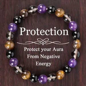 Multi-Stone Aura Protection Bracelet Amethyst Tiger Eye & Obsidian for Negative Energy Shielding Unisex Versatile Stones Aura Protection
