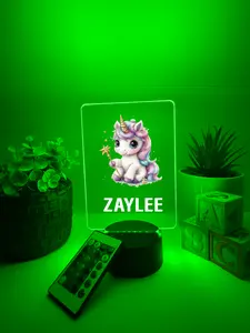 Cute Unicorn, LED Night Light Birthday Gifts For Toddlers, kids, Baby, Newborn, Girl, Christmas Present, Baby Shower, Bedroom Decor, FREE Personalization, 16 Color Options light with remote included, Made in USA, Push Gift Nursery Decoration