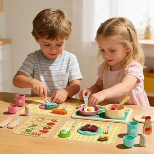 Wooden Montessori Kitchen Playset for Toddlers 3 4 5 6 7 8, Interactive Educational Cooking Toy with Cutting Food, Kids Activity Set for Pretend Play, Perfect Birthday and Christmas Gift for Early Development and Fine Motor Skills