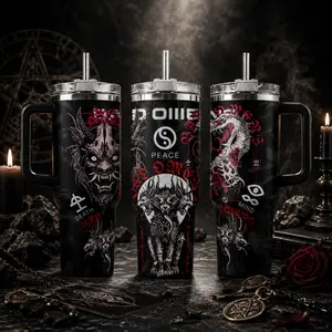 Bad Omens Death Peace Mind Dark Gothic Stainless Steel Insulated Tumbler With Handle 20oz 40oz Metalcore Band Art Wrap