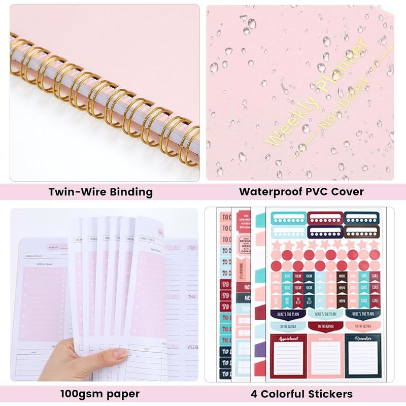 Undated Weekly Planner with Habit , 52 Weeks  Notebook A5 Weekly Goal Planner with Spiral Binding & Stickers  Work School Supplies for Women Girls 8.2" x 5.7" - Cute Style