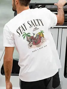 Men's Regular Fit Landscape Print Round Neck Tee, Casual Short Sleeve Crew Neck T-shirt for Summer, Fashion Men's Top for Daily Wear, Tropical