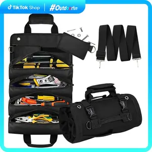 Roll-Up Tool Storage Bag - Heavy-Duty Daily Repair Cross-Border Organizer for Construction Tools & Auto Parts | Electrician's Kit with Multiple Pockets | Portable Carry Case for Mechanics - Perfect Father's Day Gift, Back to School