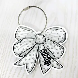 Personalized Golf Ball Bow Bag Tag with Name for Backpack Sports Bag - Custom Kids Acrylic ID - Game Day Gift