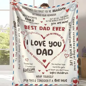 Best Dad Ever Flannel Blanket Heart Letter Pattern Throw Soft Warm Cozy Gift for Father Perfect for Sofa Bedroom Office Father’s Day Birthday Holiday Family Moments Relaxing Time Decor summerwins