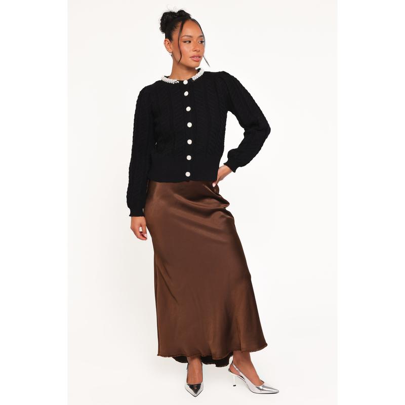 Sheena Rhinestone Collar Holiday Cardigan - Black