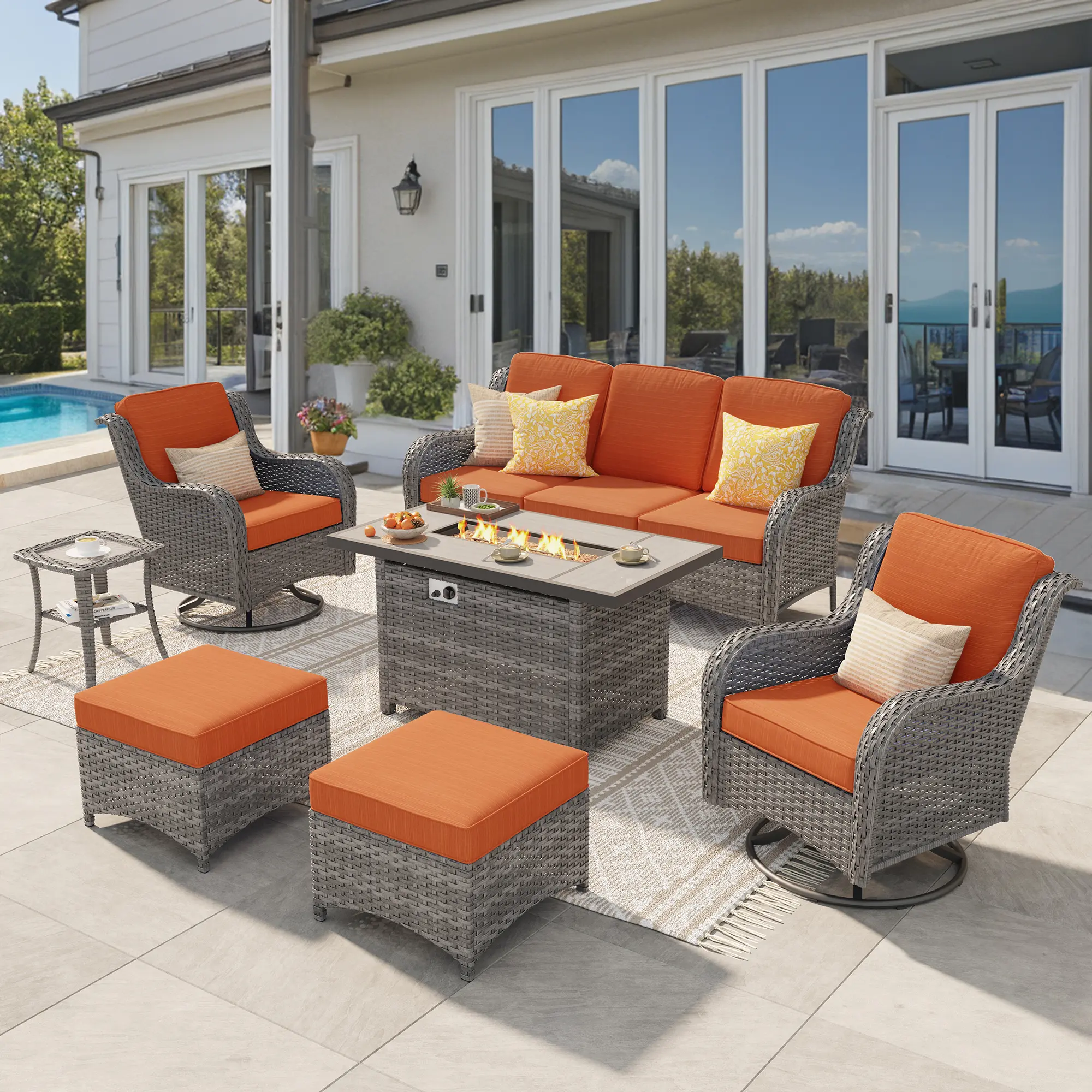 Grey Wicker Orange Cushion