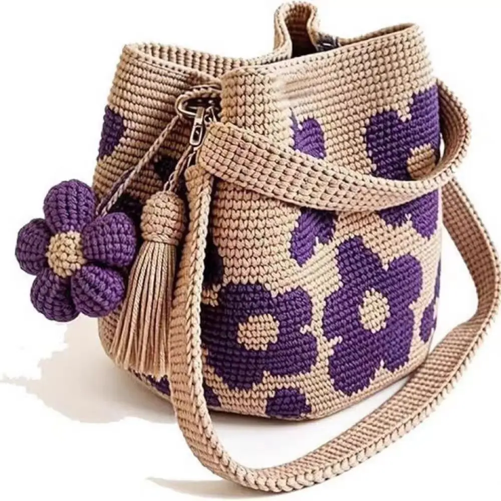 New Large-Capacity Crocheted Straw Beach Bag - Casual, Chic, Floral Multi-Function Carryall with Adjustable Strap, Lightweight Home Organizer Storage for Travel, Holiday Gifting