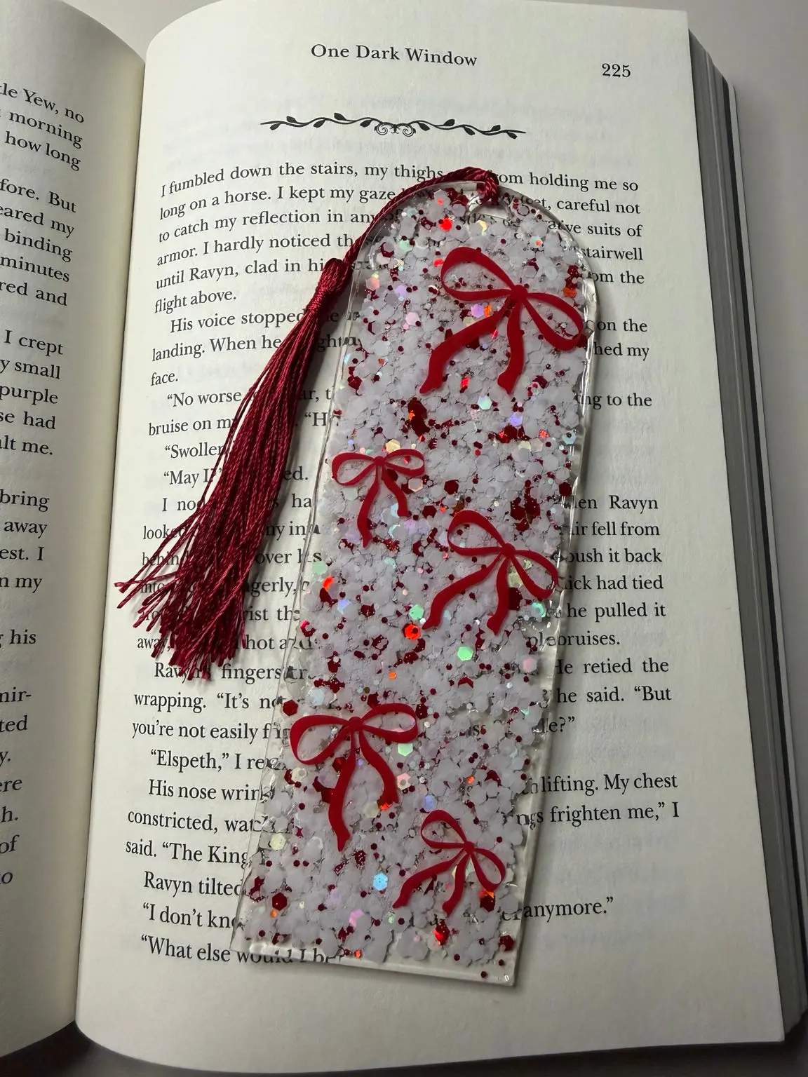 Red Bow Glitter Resin Bookmark