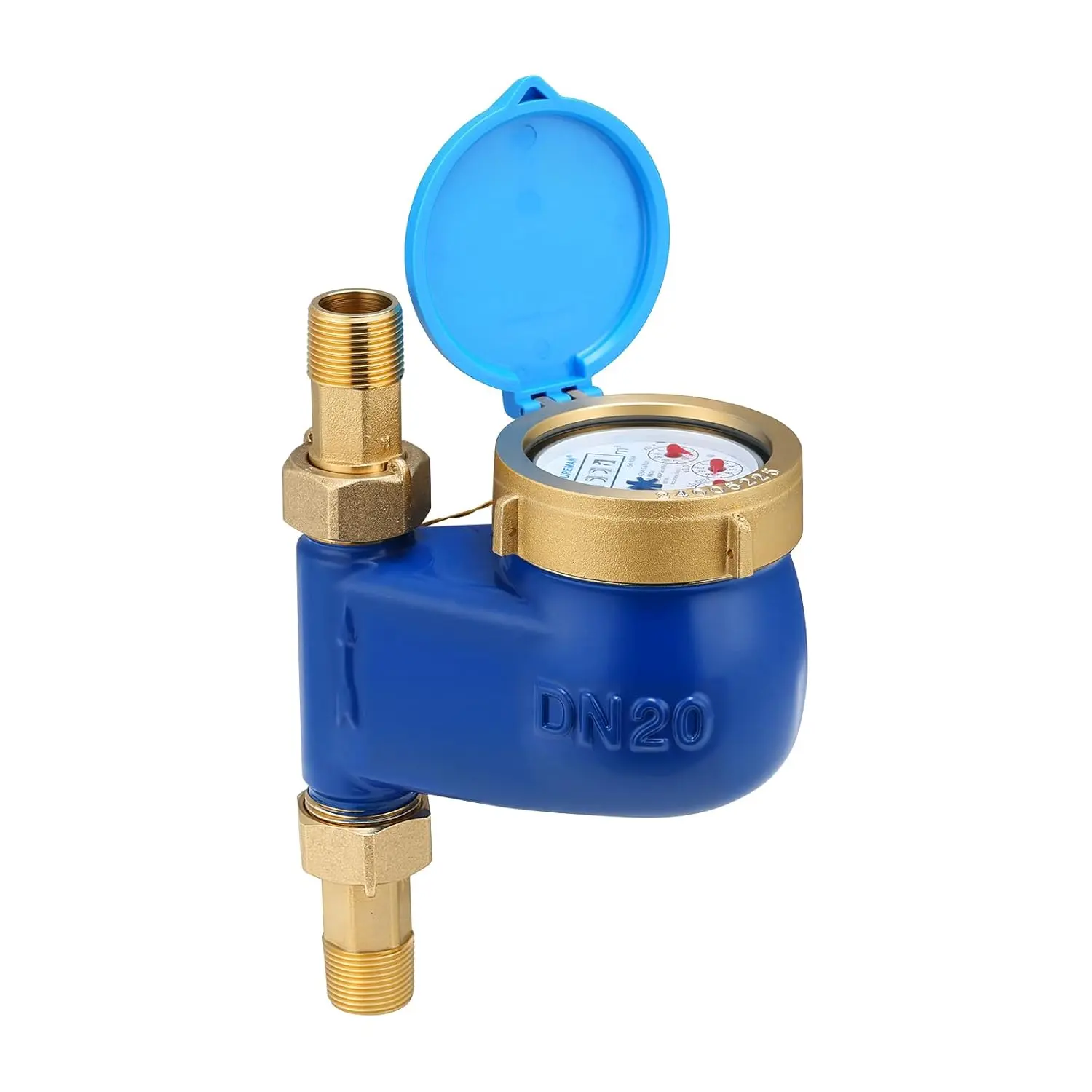 MEASUREMAN 3/4" Non-Pulsed Multi-Jet Cubic Meter Water Meter Blue Brass Body 20mm Flow Garden Hose Outdoor Measurement​