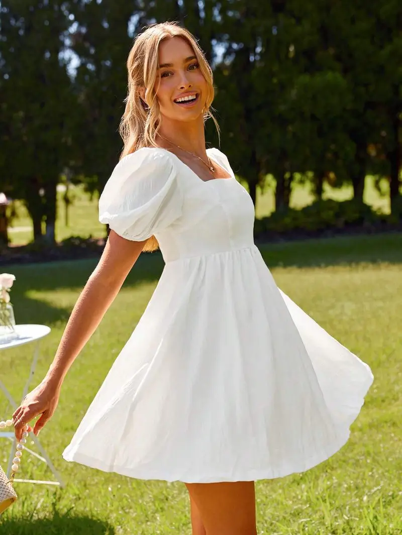 square neck white graduation dress - TikTok Shop