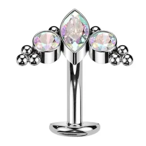 Crest Rainbow Aurora CZ Titanium Threadless Floating Belly Button Ring (Convex Disk)