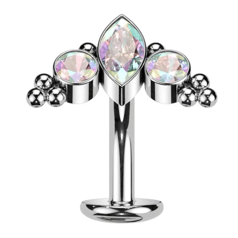 Crest Rainbow Aurora CZ Titanium Threadless Floating Belly Button Ring (Convex Disk)