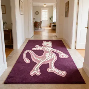 Trendy Cool Purple Bottom Skeleton Cute Pet Carpet Personalized Plush Study Non slip Water absorbing Foot Mat Bedroom Bedside Decorative Pad Compatible with Ins Style/Trendy Play Personalized Home Decoration Fluffy Area Rug
