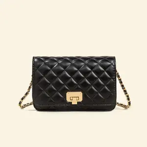 Women 2026 New Fashion Quilted Chain Shoulder Crossbody Handbag with Laces for Versatile Occasions