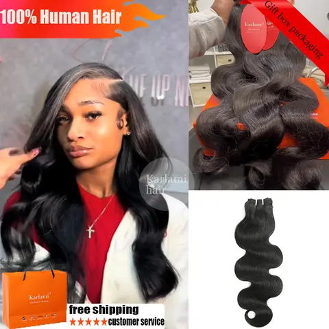 Karlami 100% Virgin Human Hair Bundles - 12A Brazilian, 150/200 Density, Natural Black, 3/4 Bundles for Women, Smooth, Double Machine Weft, Tangle-Free, Long Hair, Body Wave/Loose Deep Wave/Straight Variants
