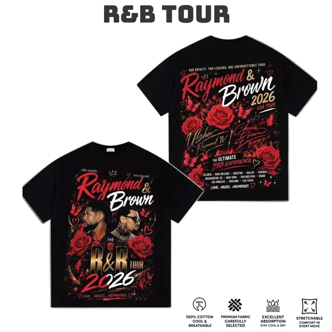 Ch.Brown Usher Raymond The R&B Tour 2026 Unisex Tee , GILDAN T-SHIRT. P89