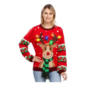 JOYIN Womens LED Light Up Reindeer Ugly Christmas Sweater Built-in Light Bulbs