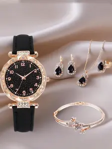 6PCS/Set Luxury Women Watches Rhinestone Fashion Elegant Quartz Watch Ladies Clock For Girl Gift Exquisite Watch Set