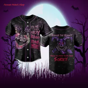 Five Nights at Freddy’s Bonnie the Bunny Design / Soft Breathable Fabric / Unisex Horror Game Fans / Baseball Jersey Shirt / Spooky Season & Halloween Parties / #FNAF #BonnieTheBunny #BaseballJersey #HorrorGame #HalloweenShirt