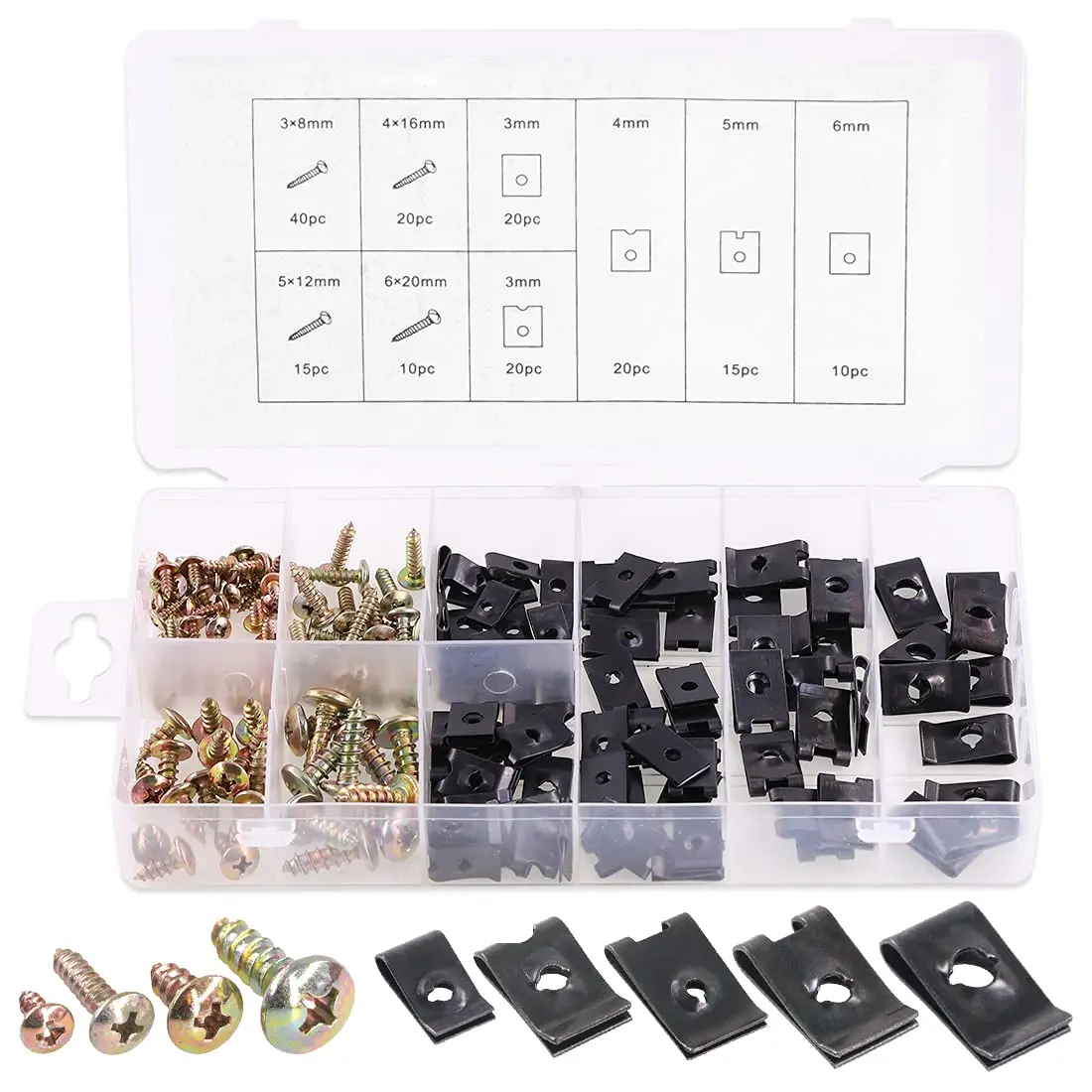 170 Pcs U-Clip and Screw Assortment Kit 9 Sizes Auto Car Clips Fasteners with Screws Set in Store Case for Bumper Dash Door Panel Interior