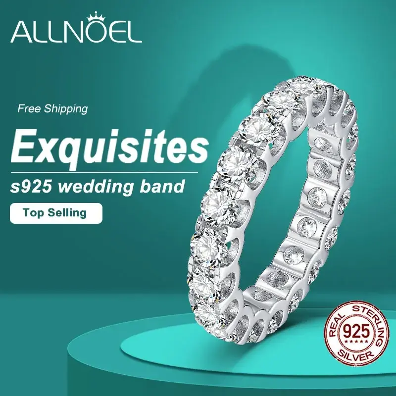 2mm Full Eternity Moissanite Wedding Band 925 Sterling Silver D Color VVS1 Stackable Ring For Women Fine Jewelry