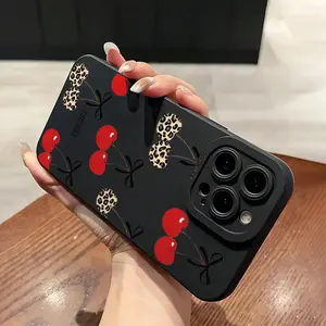 Cherry Pattern Phone Case, Decorative Phone Protector Cover, Phone Accessories Compatible with iPhone 11 12 13 14 15 Plus Pro Max X XR XS Max, Casing