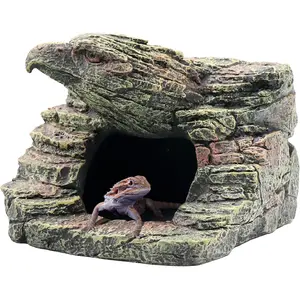 Reptile Rock Basking Platform, Gecko Hide Cave Hiding Place, Snake Cave and Hides for Reptiles, Amphibians, and Small Animals, Lizards (Type-D（Small）)