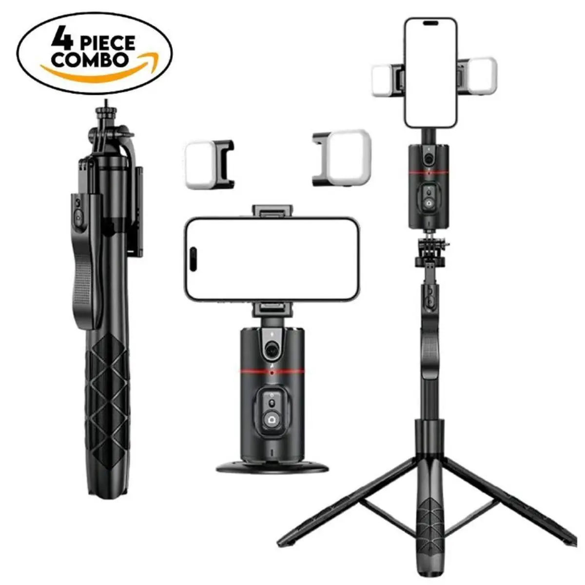 Everything Included Gimbal Auto Face Tracking Combo Pack with Extendable Selfie Stick Tripod Remote Control & 2 LED Lights 360° Rotatable Selfie Stand Camera Phone Tracking Holder Vlogging Kit Travel Gadgets Combination Pack