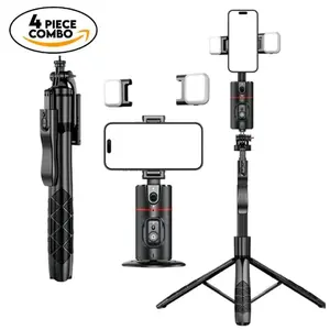 Everything Included Gimbal Auto Face Tracking Combo Pack with Extendable Selfie Stick Tripod Remote Control & 2 LED Lights 360° Rotatable Selfie Stand Camera Phone Tracking Holder Vlogging Kit Travel Gadgets