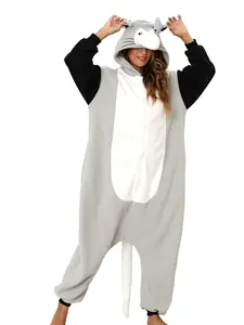 Women's Polar Fleece Opossum Onesie Pajama - Long Sleeve, Zipper Closure, Loose-Fitting Loungewear with Vivid Face, Ideal for Halloween Cosplay, Sleepwear
