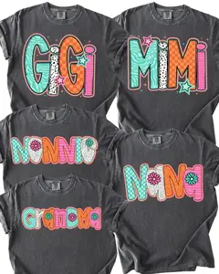 Comfort Colors Grandma Matching Shirt, Nana Gigi Mimi Graphic Tee, Family Women T-Shirt, Funny Gift for Her, Casual Outfit