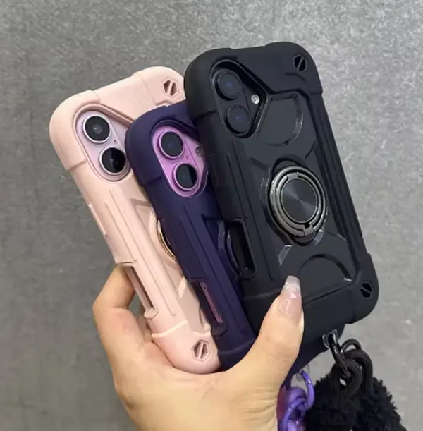 3 in 1 Ring Holder Heavy Duty Case for iPhone 16 17 15 14 13 12 11 Pro Max Plus Air Anti-knock Shockproof Lanyard Chain Cover