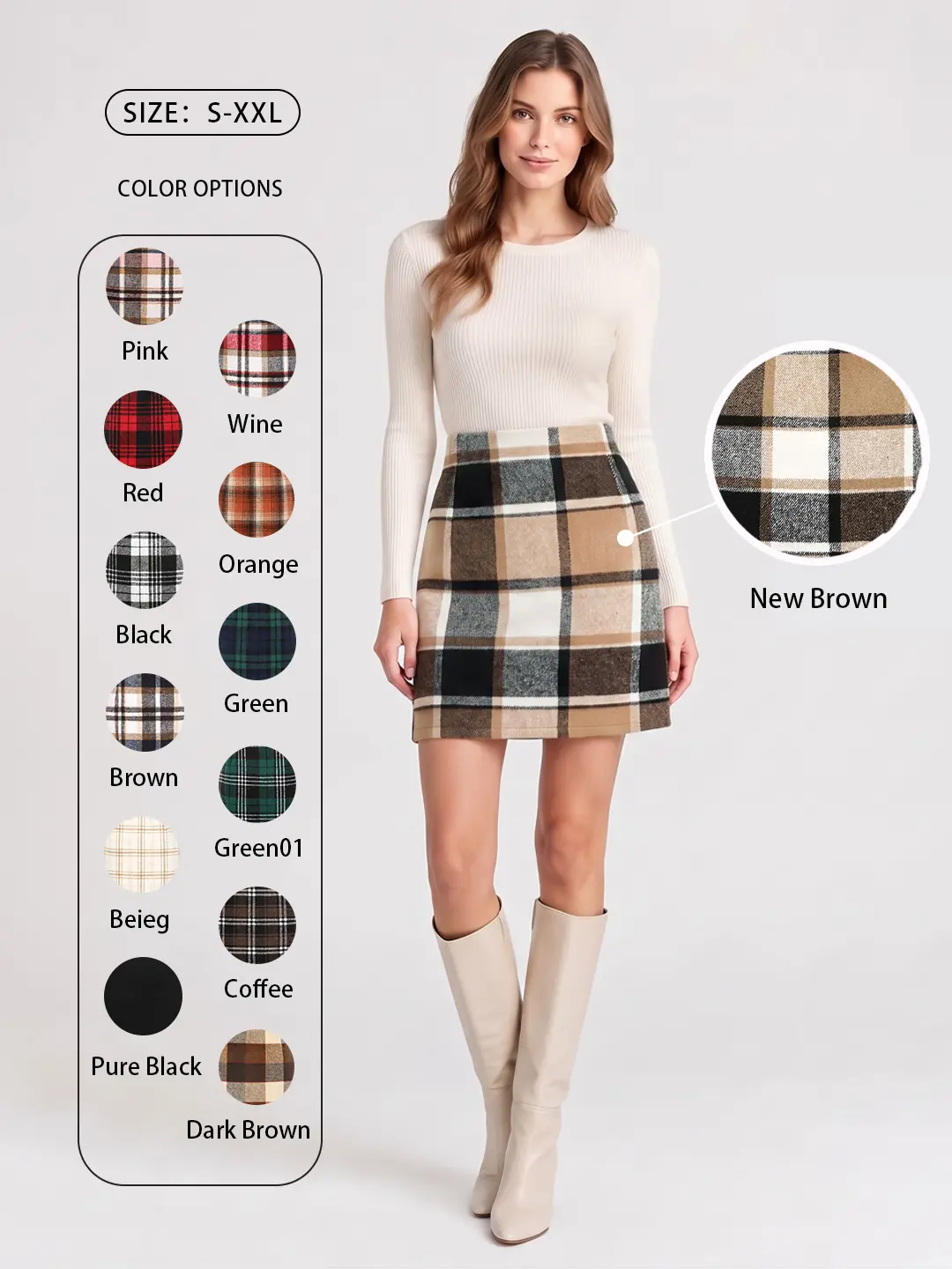 IDEALSANXUN Women's High Waist Plaid Bodycon Mini Skirt - Retro Above-Knee Wool Blend Skirt, Invisible Side Zipper, Preppy Chic for Winter Holiday & Business Casual,sohochic