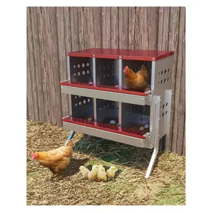 Metal Chicken Nesting Box For Laying Eggs, Rustproof Wall-Mountable Roll Away Chicken Laying Boxes For Hens, Waterproof, Ventilated With Perch, 6 Compartments With Legs, Red