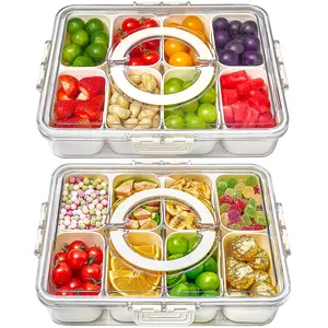 Snackle Box Container  2 Pack Divided Serving Tray With Lid And Handle Snack Charcuterie For Portable Platters Clear Organizer Candy Fruits Travel Party Picnic