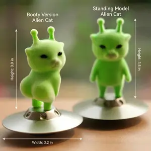 Viral Alien Cat Meme Figurine - Grr-Inspired Flocked Cowboy Decorative Sculptures, Articulating Miniature Collectible, Desk Gift for Cat Lovers