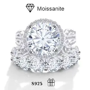12 Carat Moissanite Luxury Ring Set with GRA Certificate, Passed Diamond Test Pen, 925 Sterling Silver Inlaid, Light Luxury Wedding
