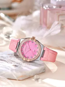 Women's Fashion Elegant Watch with Mother-Of-Pearl Dial and Sparkling Star Diamonds, Waterproof Daily Wear, Christmas Gift