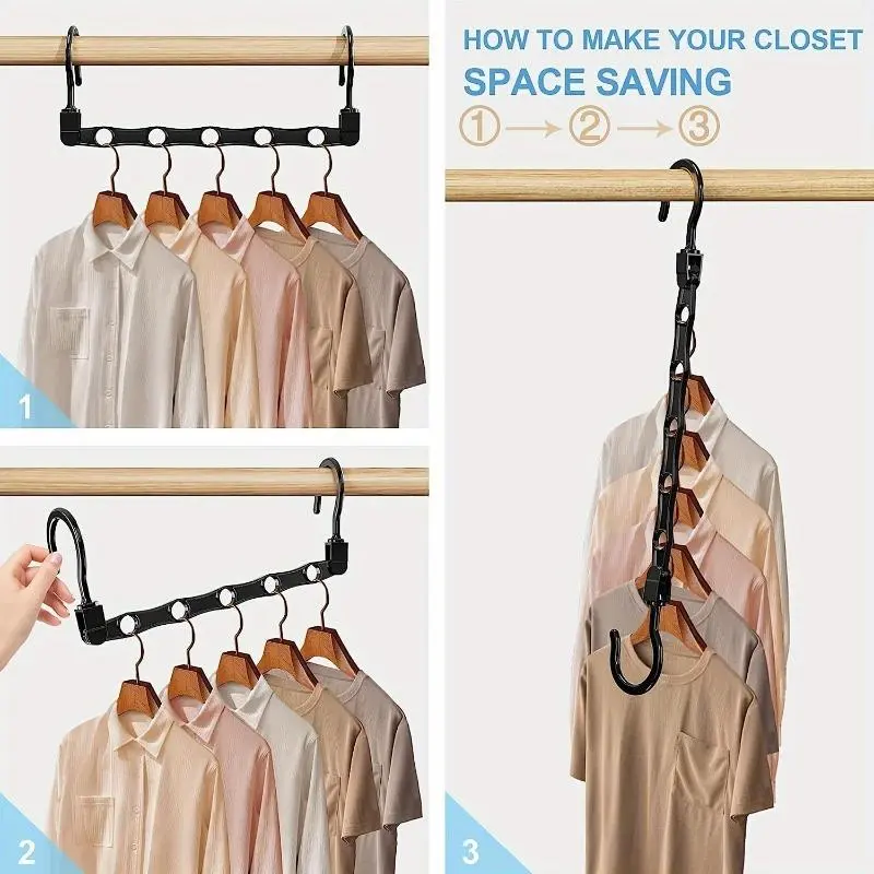 Black Magic Space Saving Compact Hangers, Premium Smart Hanger Hooks, Sturdy Cascading Hangers With 5 Holes For Heavy Clothes, Closet Organizers And Storage