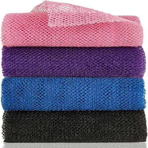 4-Pack African Mesh Sponges, Exfoliating Nylon Loofahs, Exfoliating Net Loofah, Ideal for Daily Bathing, Whole Body Bath Accessory, Mesh Bag for Bathing