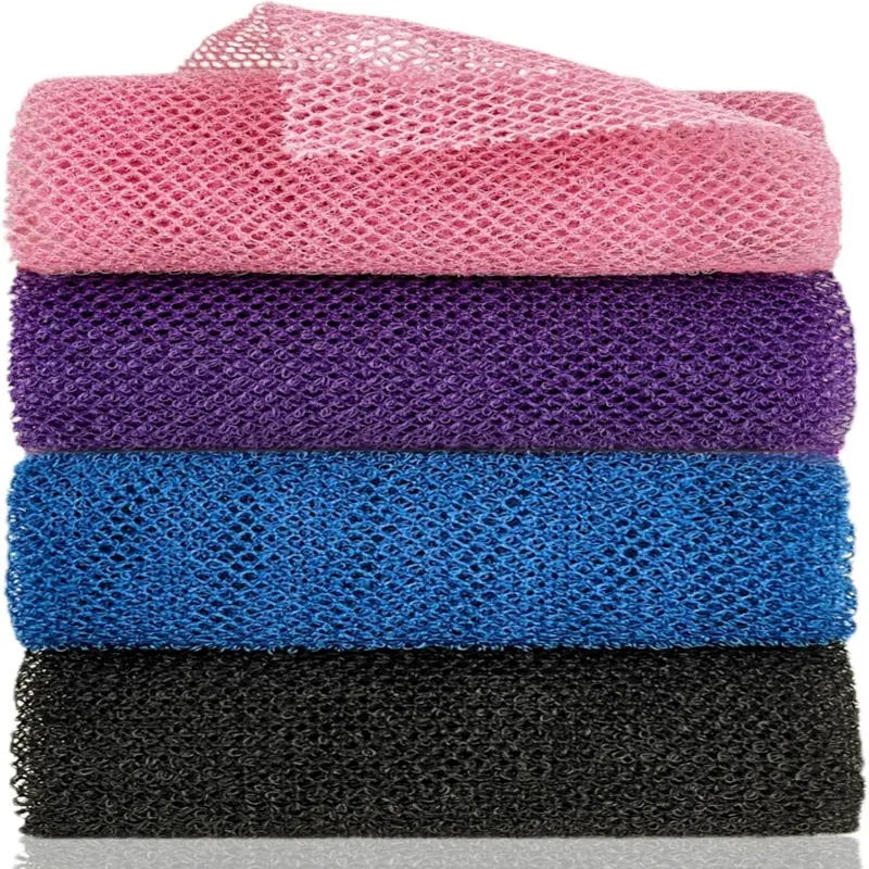 4-Pack African Mesh Sponges, Exfoliating Nylon Loofahs, Exfoliating Net Loofah, Ideal for Daily Bathing, Whole Body Bath Accessory, Mesh Bag for Bathing