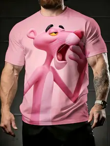 men's short sleeve T-shirt Pink Panther Character With Open Mouth spring and summer 3D printing sports leisure breathable perfect pattern breathable men's casual pattern men's football jersey Active T Shirts