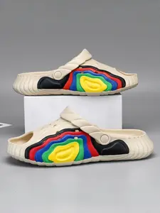 1 Pair Couple Versatile Rainbow Color Block Clogs | Street Trend Style | EVA Soft & Elastic Material + Two-way Wear Design | Suitable for Home Leisure, Outdoor Travel & Beach Vacation
