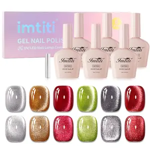 IMTITI Gel Nail Polish Set – 10ML Each, Glitter Diamond Shimmer, Soak-Off UV/LED Manicure Kit with Free Magnet & Top Gloss