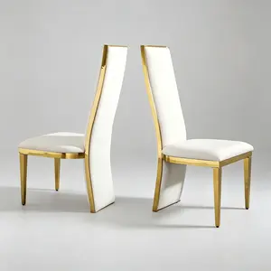 Luxury Fabric Dining Chairs Set of 2 Modern White Velvet High Back Kitchen Chairs with Gold Polished Stainless Steel Legs and Soft Cushion Seat for Dinner Room Office Apartment and Garden Use Sturdy Easy Assemble